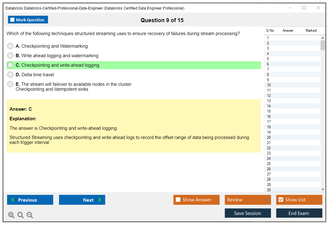 Databricks Databricks-Certified-Professional-Data-Engineer Databricks Certified Data Engineer Professional Exam Practice test exam simulator test engine exam dumps questions answers Image 9
