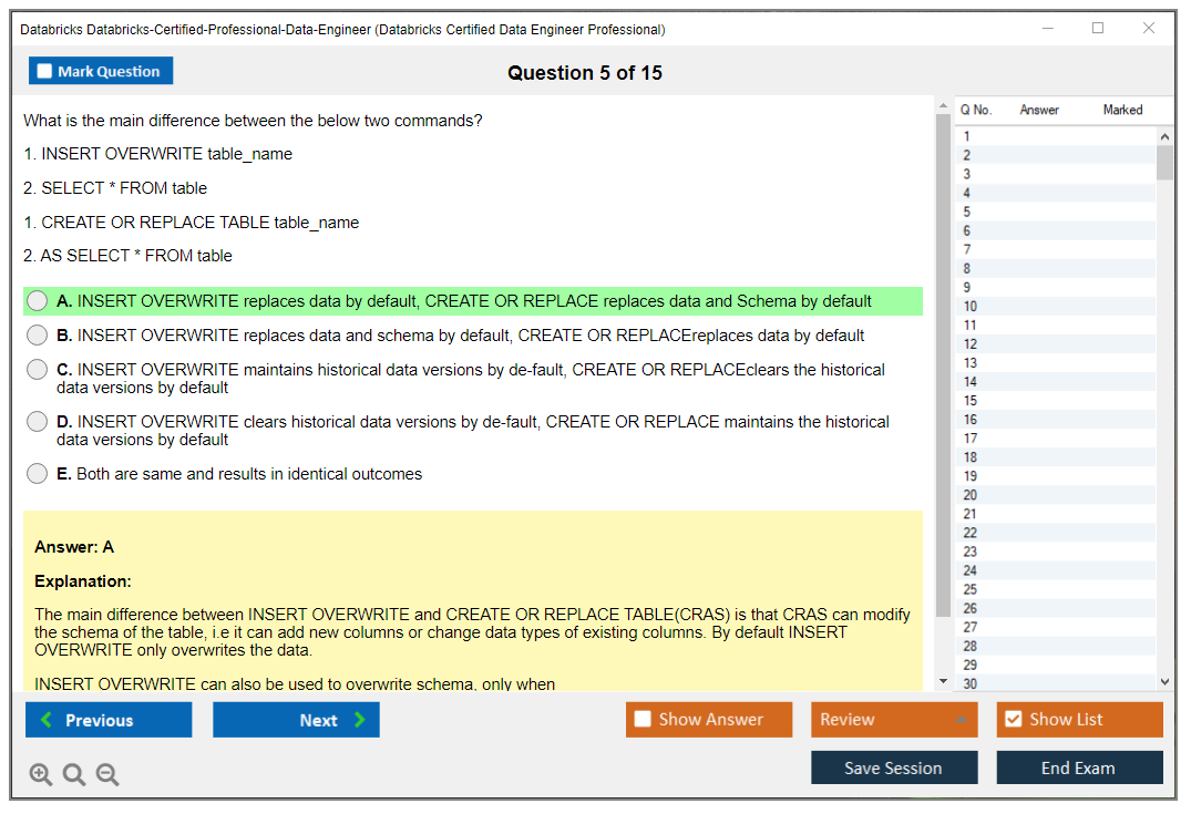 Databricks Databricks-Certified-Professional-Data-Engineer Databricks Certified Data Engineer Professional Exam Practice test exam simulator test engine exam dumps questions answers Image 5