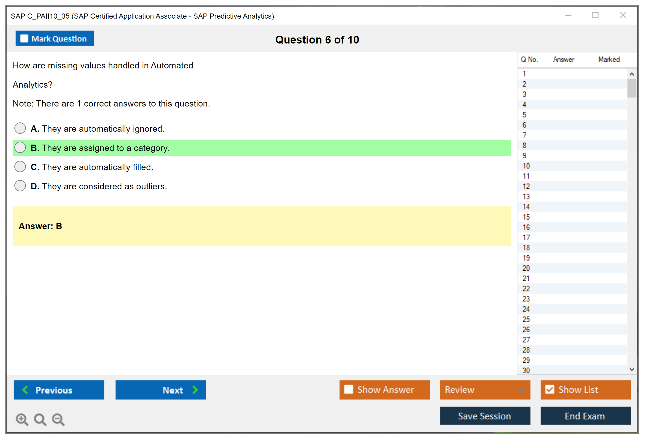 SAP C_PAII10_35 SAP Certified Application Associate - SAP Predictive Analytics Practice test exam simulator test engine exam Prep practice test questions answers Image 6