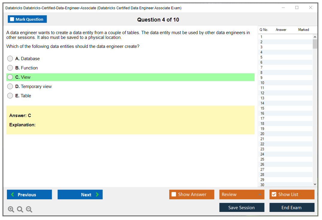 Databricks Databricks-Certified-Data-Engineer-Associate Databricks Certified Data Engineer Associate Exam Practice test exam simulator test engine exam dumps questions answers Image 4