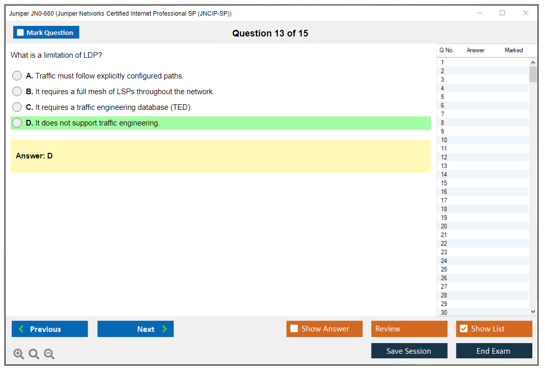 Juniper JN0-660 Juniper Networks Certified Internet Professional SP (JNCIP-SP) Practice test exam simulator test engine exam dumps questions answers Image 13