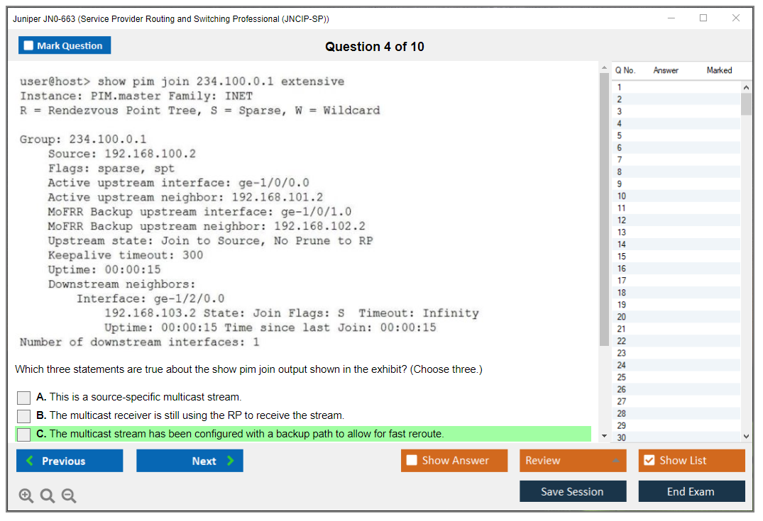 Juniper JN0-663 Service Provider Routing and Switching Professional (JNCIP-SP) Practice test exam simulator test engine exam dumps questions answers Image 4