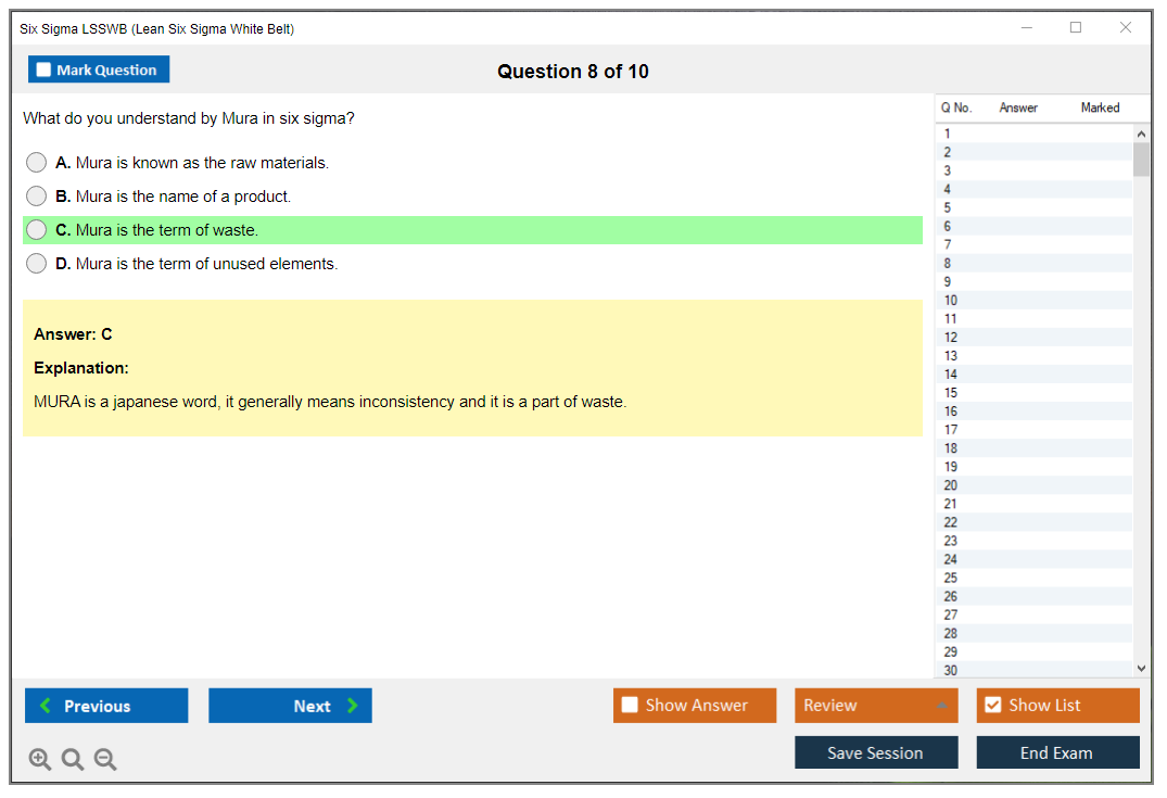 Six Sigma LSSWB Lean Six Sigma White Belt Practice test exam simulator test engine exam dumps questions answers Image 8