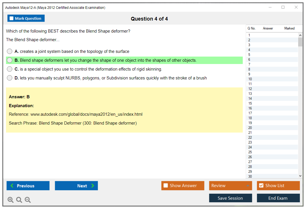 Autodesk Maya12-A Maya 2012 Certified Associate Examination Practice test exam simulator test engine exam dumps questions answers Image 4