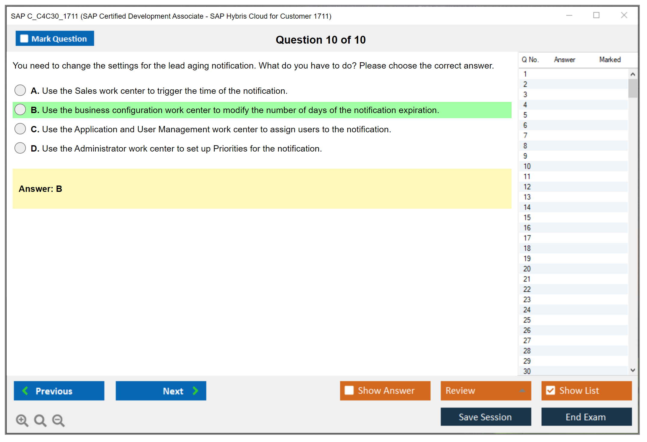 SAP C_C4C30_1711 SAP Certified Development Associate - SAP Hybris Cloud for Customer 1711 Practice test exam simulator test engine exam Prep practice test questions answers Image 10