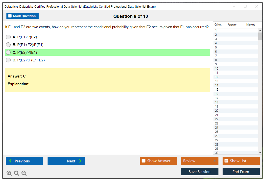 Databricks Databricks-Certified-Professional-Data-Scientist Databricks Certified Professional Data Scientist Exam Practice test exam simulator test engine exam dumps questions answers Image 9