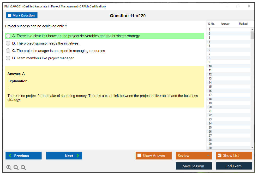 PMI CA0-001 Certified Associate in Project Management (CAPM) Certification Practice test exam simulator test engine exam dumps questions answers Image 11