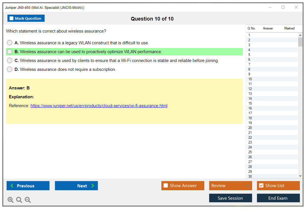 Juniper JN0-450 Mist AI. Specialist (JNCIS-MistAI) Practice test exam simulator test engine exam dumps questions answers Image 10
