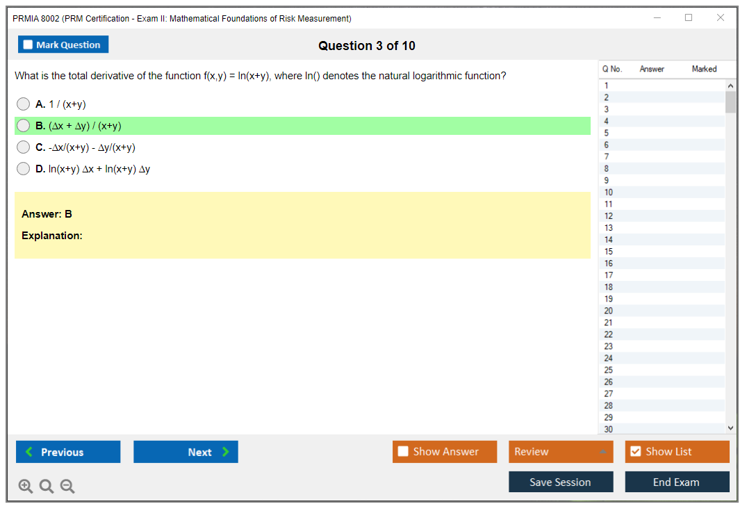 PRMIA 8002 PRM Certification - Exam II: Mathematical Foundations of Risk Measurement Practice test exam simulator test engine exam dumps questions answers Image 3