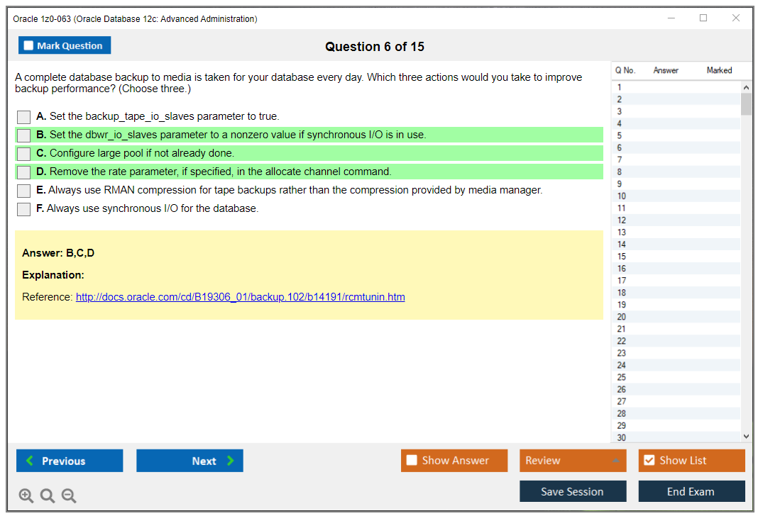 Oracle 1z0-063 Oracle Database 12c: Advanced Administration Practice test exam simulator test engine exam dumps questions answers Image 6