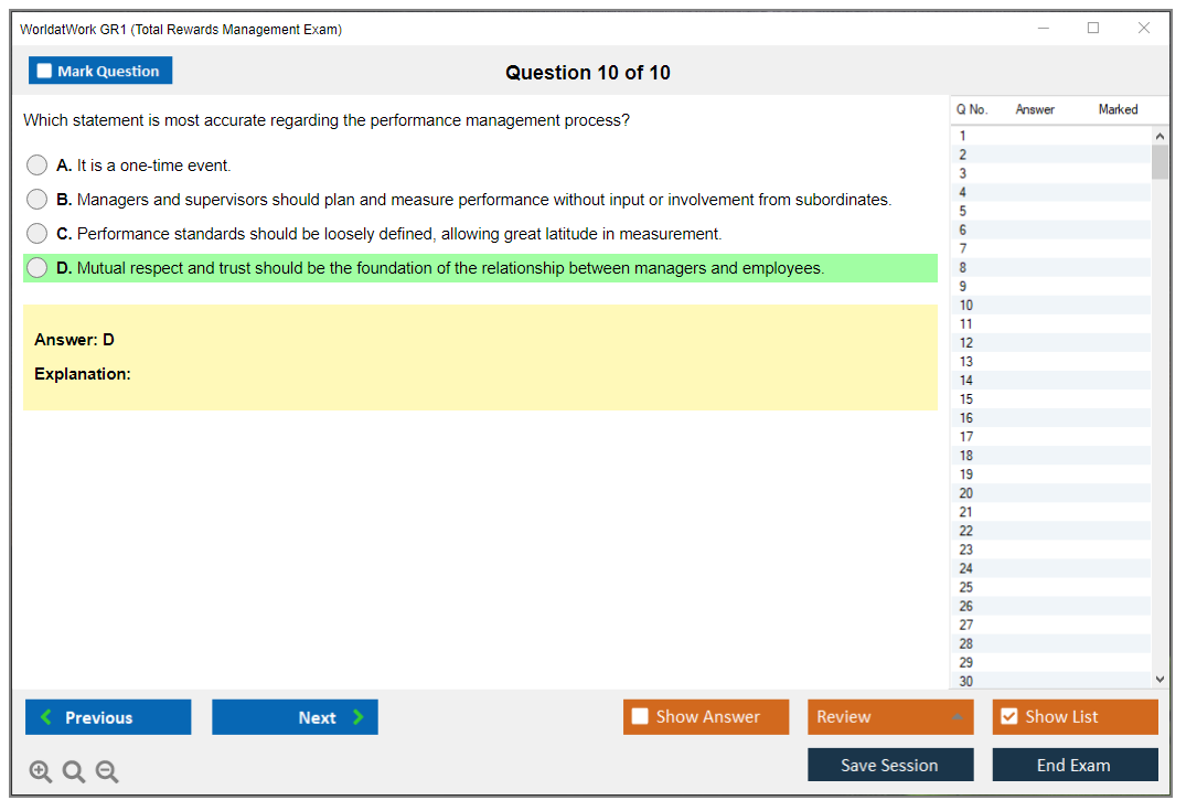WorldatWork GR1 Total Rewards Management Exam Practice test exam simulator test engine exam dumps questions answers Image 10