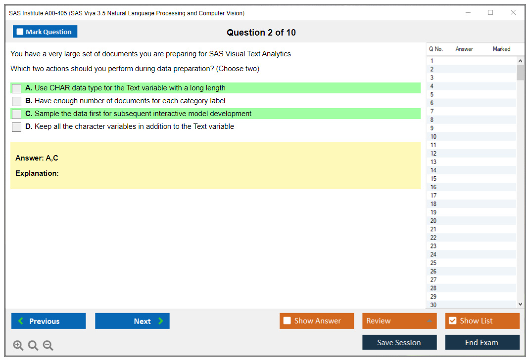 SAS Institute A00-405 SAS Viya 3.5 Natural Language Processing and Computer Vision Practice test exam simulator test engine exam dumps questions answers Image 2