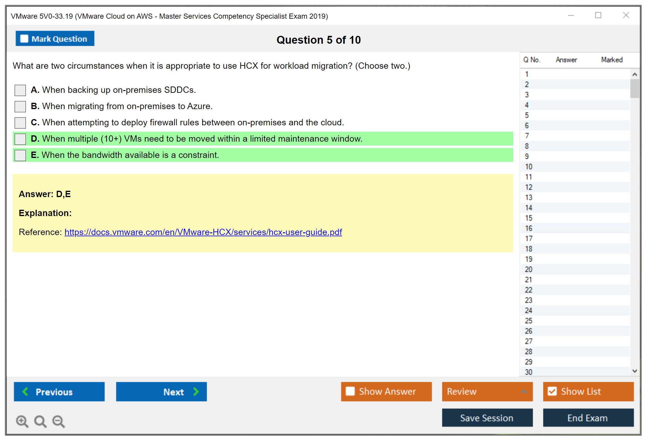 VMware 5V0-33.19 VMware Cloud on AWS - Master Services Competency Specialist Exam 2019 Practice test exam simulator test engine exam dumps questions answers Image 5