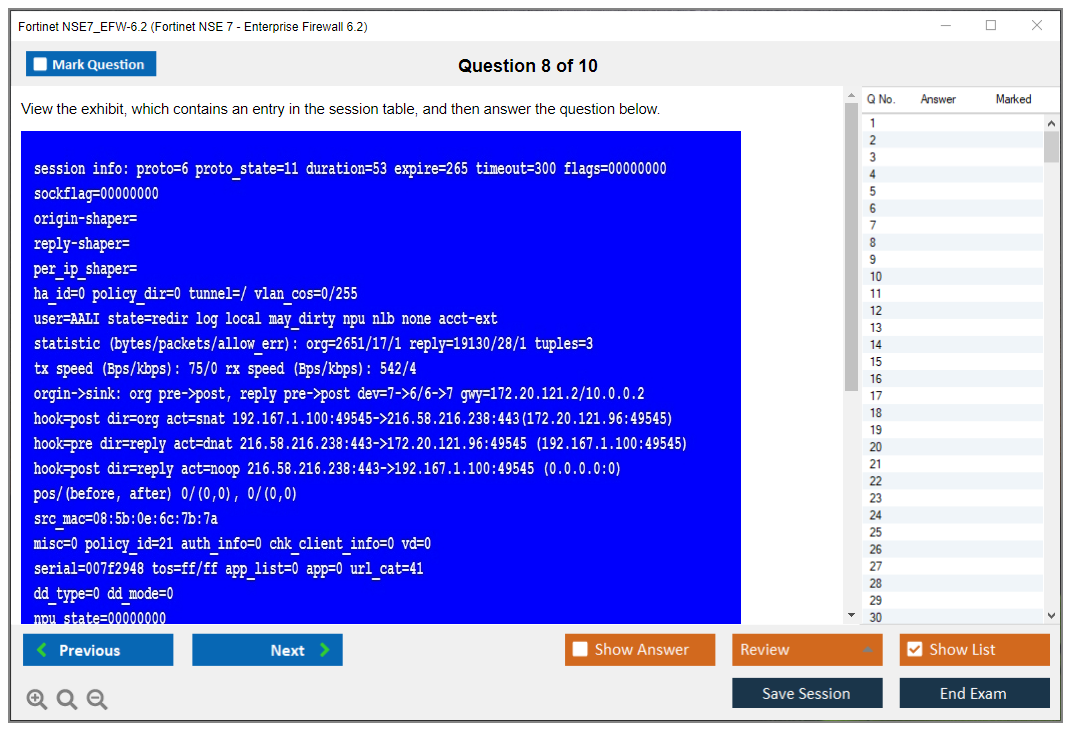 Fortinet NSE7_EFW-6.2 Fortinet NSE 7 - Enterprise Firewall 6.2 Practice test exam simulator test engine exam dumps questions answers Image 8