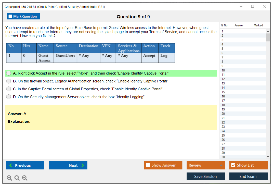 Checkpoint 156-215.81 Check Point Certified Security Administrator R81.20 Practice test exam simulator test engine exam dumps questions answers Image 9