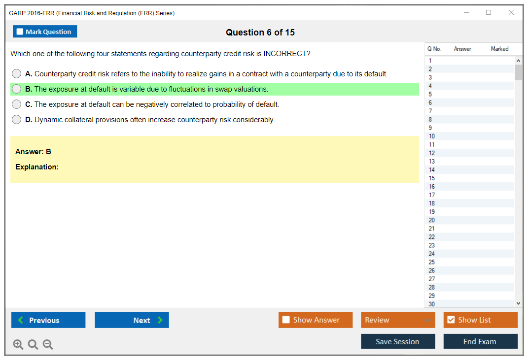 GARP 2016-FRR Financial Risk and Regulation (FRR) Series Practice test exam simulator test engine exam dumps questions answers Image 6