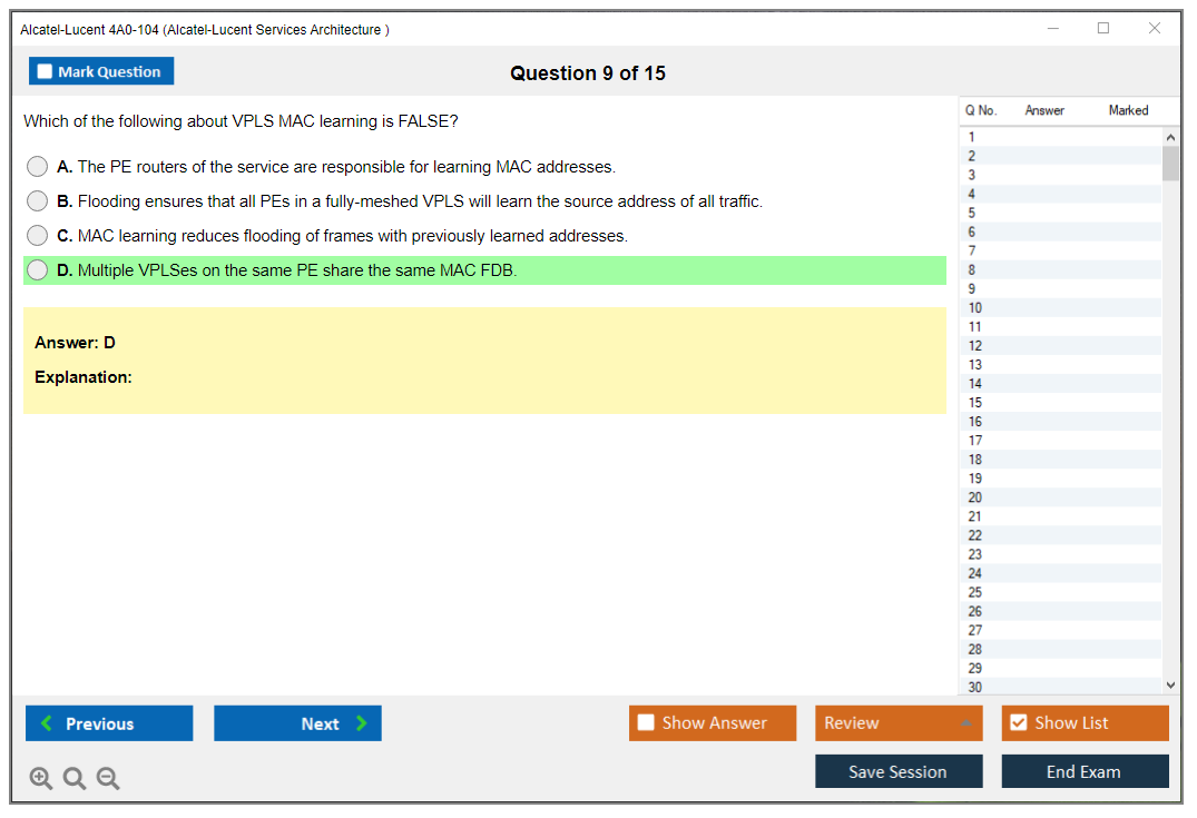 Alcatel-Lucent 4A0-104 Alcatel-Lucent Services Architecture Practice test exam simulator test engine exam dumps questions answers Image 9
