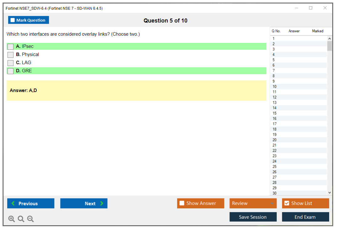 Fortinet NSE7_SDW-6.4 Fortinet NSE 7 - SD-WAN 6.4.5 Practice test exam simulator test engine exam dumps questions answers Image 5