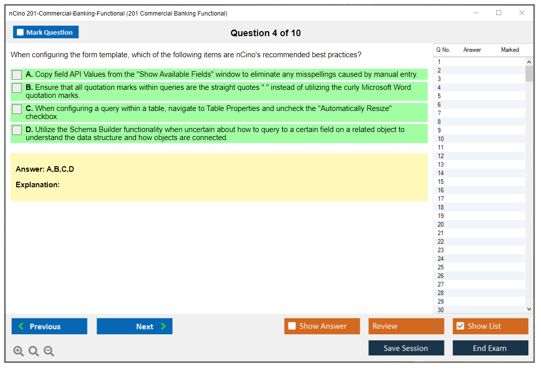 nCino 201-Commercial-Banking-Functional SalesforcenCino 201 Commercial Banking Functional Exam Practice test exam simulator test engine exam dumps questions answers Image 4