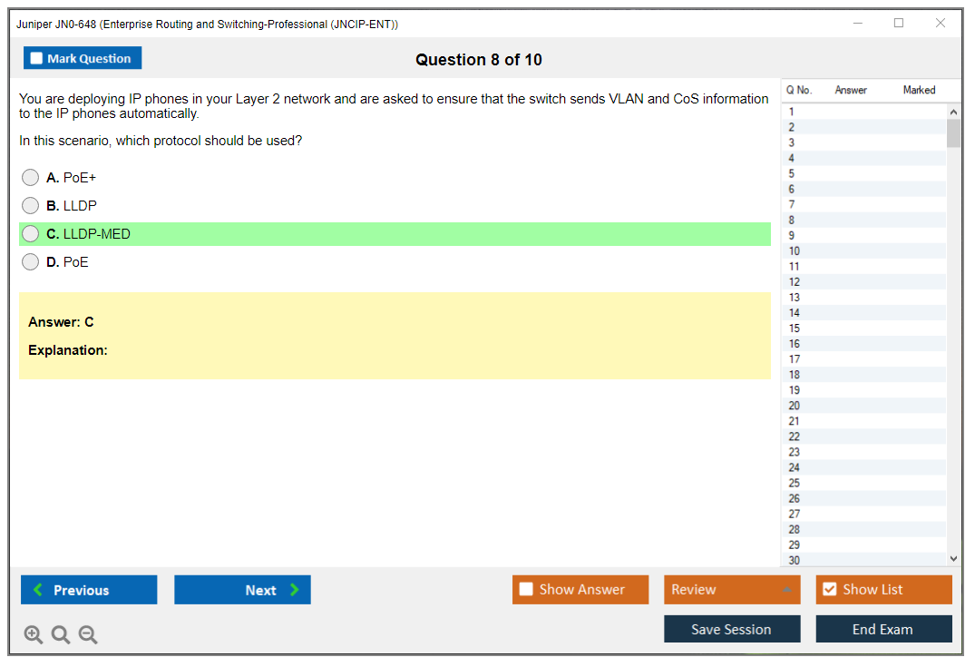 Juniper JN0-648 Enterprise Routing and Switching-Professional (JNCIP-ENT) Practice test exam simulator test engine exam dumps questions answers Image 8