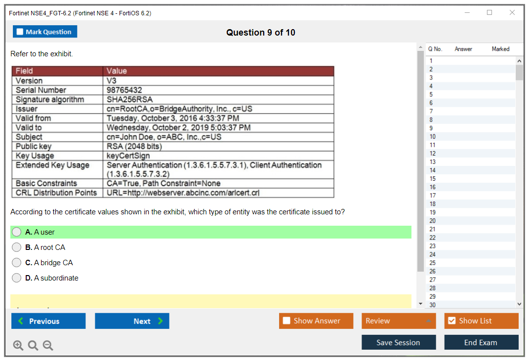 Fortinet NSE4_FGT-6.2 Fortinet NSE 4 - FortiOS 6.2 Practice test exam simulator test engine exam dumps questions answers Image 9