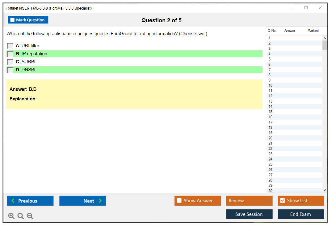 Fortinet NSE6_FML-5.3.8 FortiMail 5.3.8 Specialist Practice test exam simulator test engine exam dumps questions answers Image 2