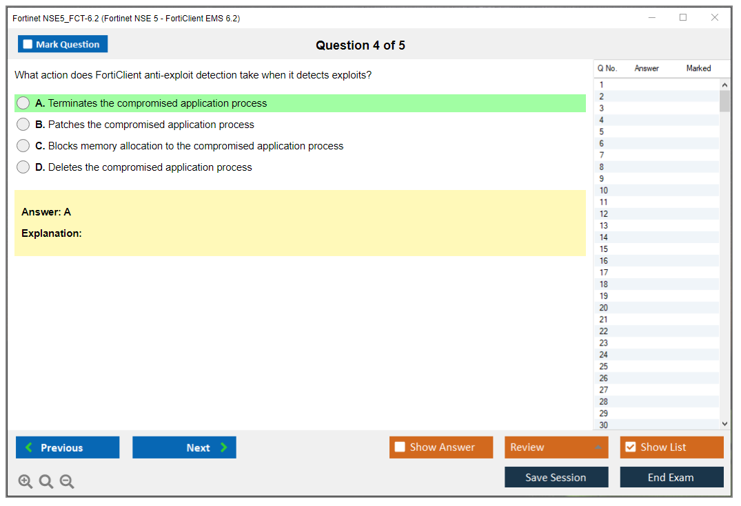 Fortinet NSE5_FCT-6.2 Fortinet NSE 5 - FortiClient EMS 6.2 Practice test exam simulator test engine exam dumps questions answers Image 4