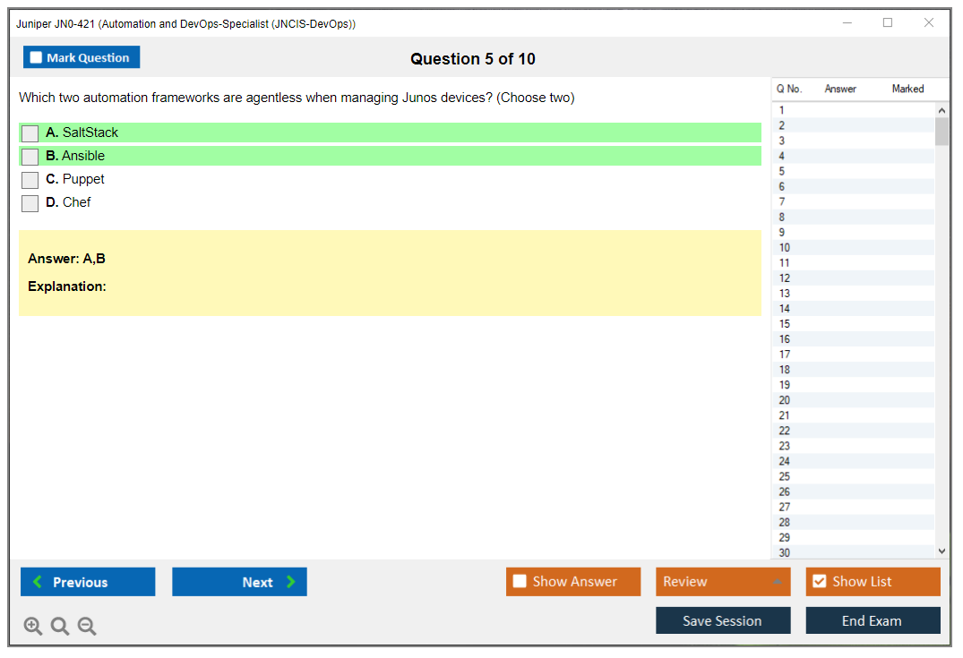 Juniper JN0-421 Automation and DevOps-Specialist (JNCIS-DevOps) Practice test exam simulator test engine exam dumps questions answers Image 5
