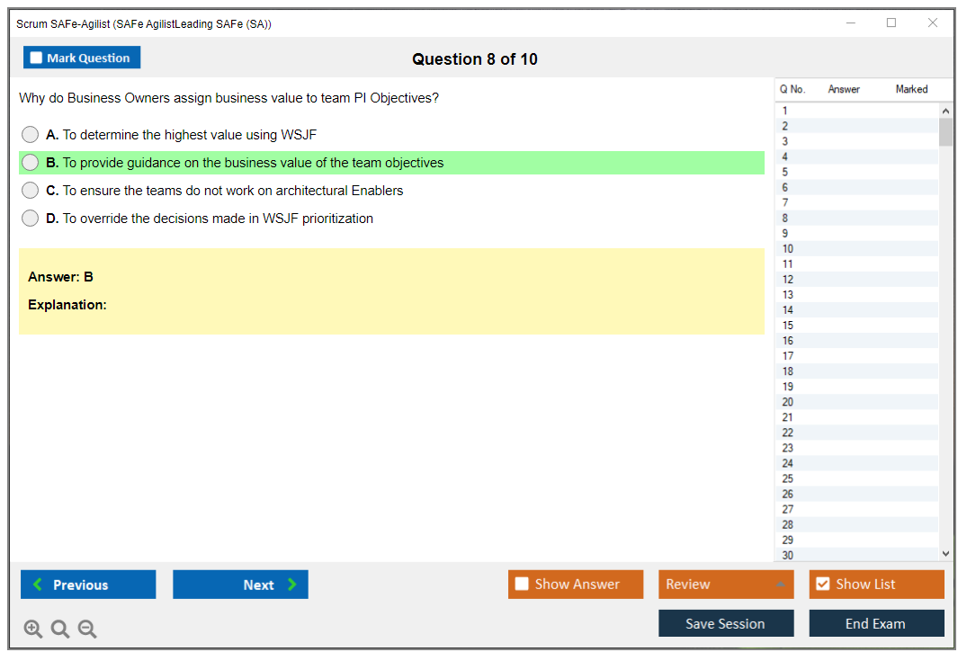 Scrum SAFe-Agilist SAFe Agilist - Leading SAFe (SA 6.0) Practice test exam simulator test engine exam dumps questions answers Image 8