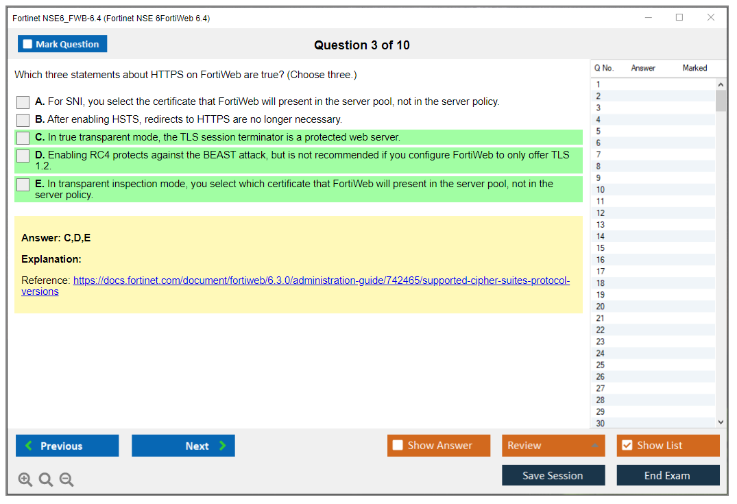 Fortinet NSE6_FWB-6.4 Fortinet NSE 6 - FortiWeb 6.4 Practice test exam simulator test engine exam dumps questions answers Image 3