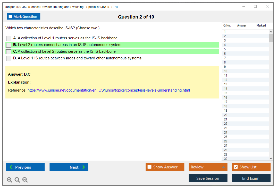 Juniper JN0-362 Service Provider Routing and Switching - Specialist (JNCIS-SP) Practice test exam simulator test engine exam dumps questions answers Image 2