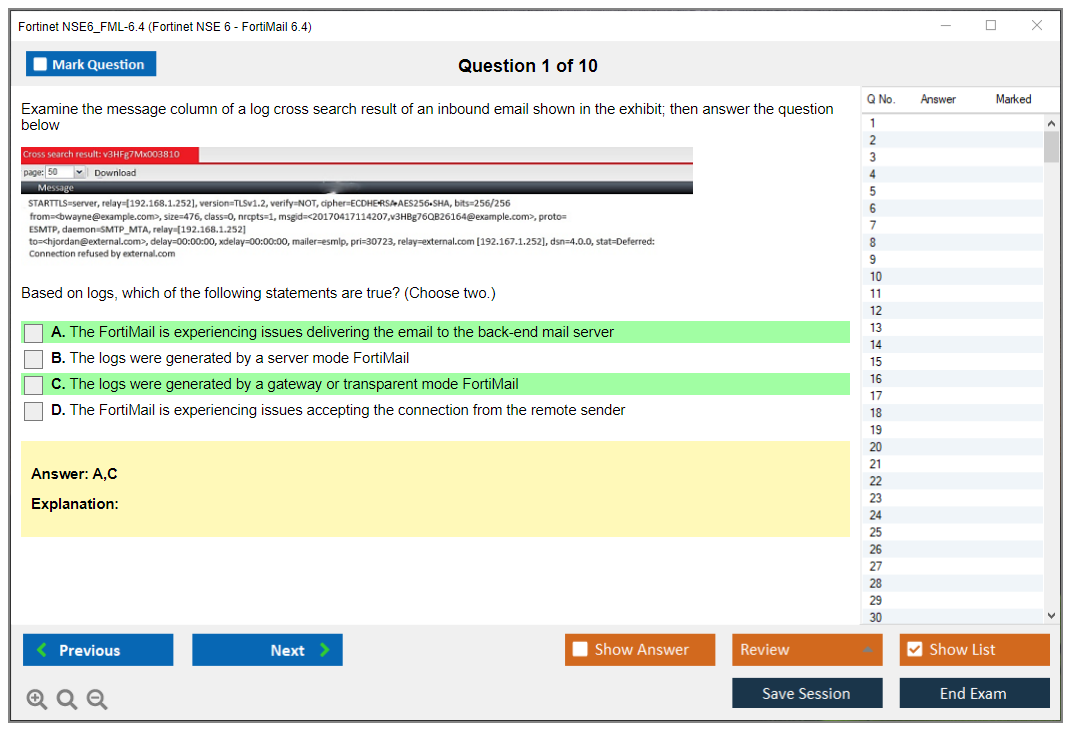 Fortinet NSE6_FML-6.4 Fortinet NSE 6 - FortiMail 6.4 Practice test exam simulator test engine exam dumps questions answers Image 1