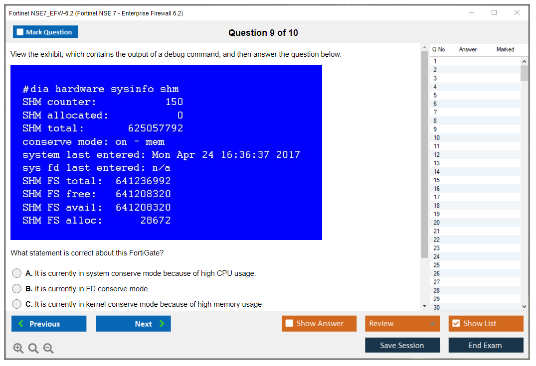Fortinet NSE7_EFW-6.2 Fortinet NSE 7 - Enterprise Firewall 6.2 Practice test exam simulator test engine exam dumps questions answers Image 9
