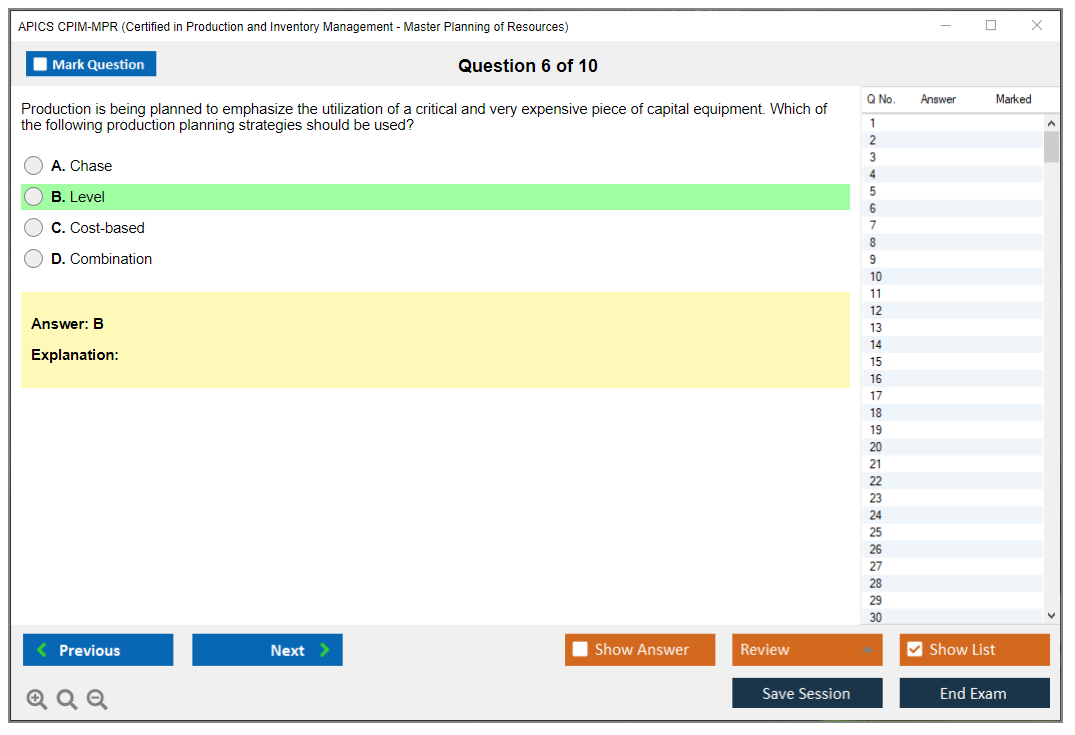 APICS CPIM-MPR Certified in Production and Inventory Management - Master Planning of Resources Practice test exam simulator test engine exam dumps questions answers Image 6