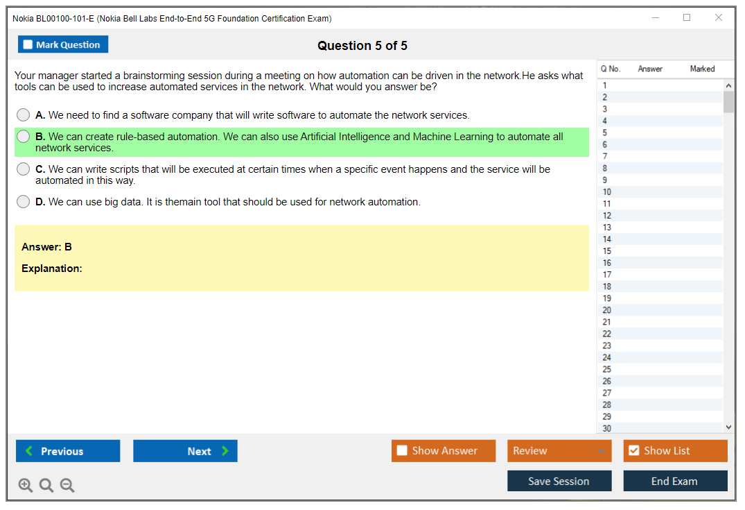 Nokia BL00100-101-E Nokia Bell Labs End-to-End 5G Foundation Certification Exam Practice test exam simulator test engine exam Prep practice test questions answers Image 5