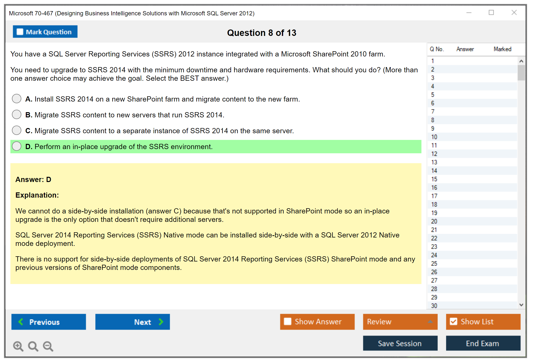 Microsoft 70-467 Designing Business Intelligence Solutions with Microsoft SQL Server 2012 Practice test exam simulator test engine exam Prep practice test questions answers Image 8