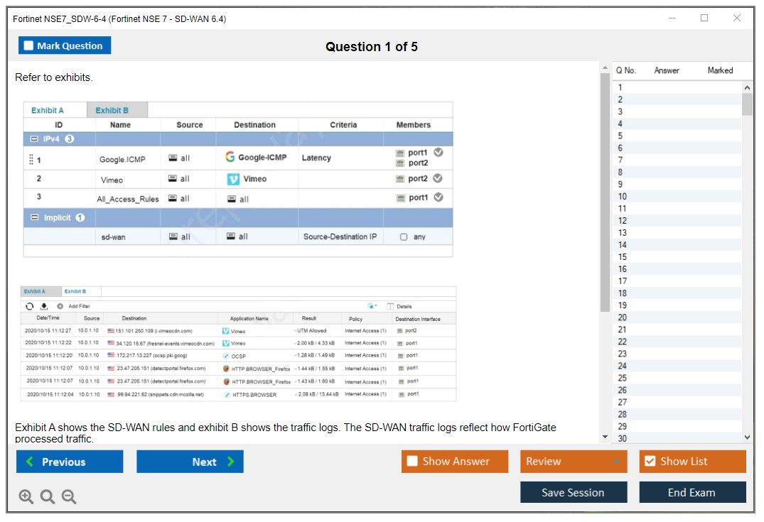 Fortinet NSE7_SDW-7.0 Fortinet NSE 7 - SD-WAN 6.4 Practice test exam simulator test engine exam dumps questions answers Image 1