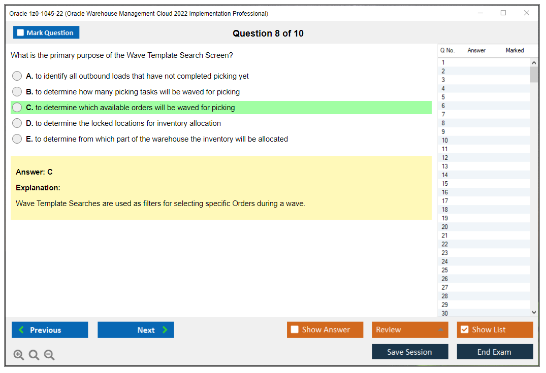 Oracle 1z0-1045-22 Oracle Warehouse Management Cloud 2022 Implementation Professional Practice test exam simulator test engine exam dumps questions answers Image 8