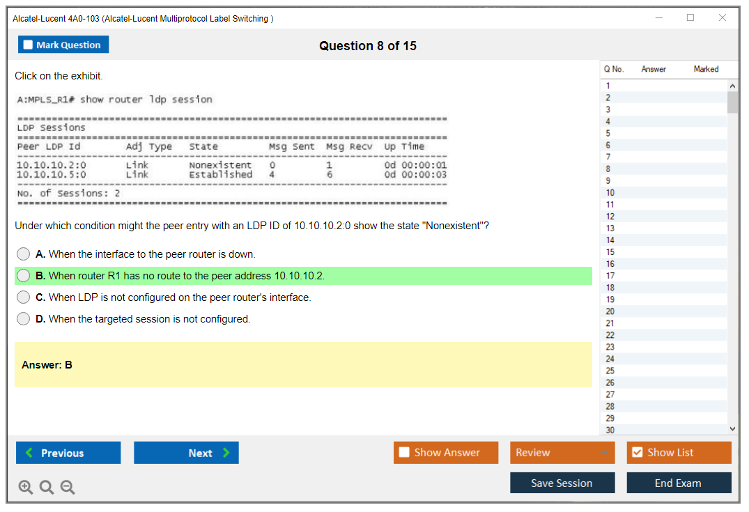 Alcatel-Lucent 4A0-103 Alcatel-Lucent Multi Protocol Label Switching Practice test exam simulator test engine exam dumps questions answers Image 8