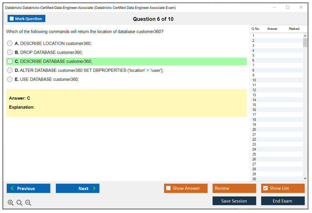Databricks Databricks-Certified-Data-Engineer-Associate Databricks Certified Data Engineer Associate Exam Practice test exam simulator test engine exam dumps questions answers Image 6