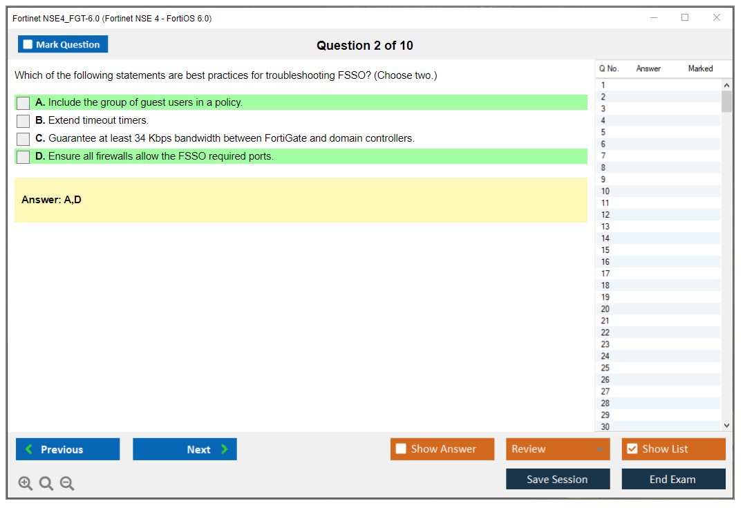 Fortinet NSE4_FGT-6.0 Fortinet NSE 4 - FortiOS 6.0 Practice test exam simulator test engine exam dumps questions answers Image 2