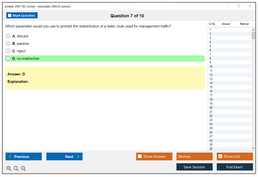 Juniper JN0-103 Junos - Associate (JNCIA-Junos) Practice test exam simulator test engine exam dumps questions answers Image 7