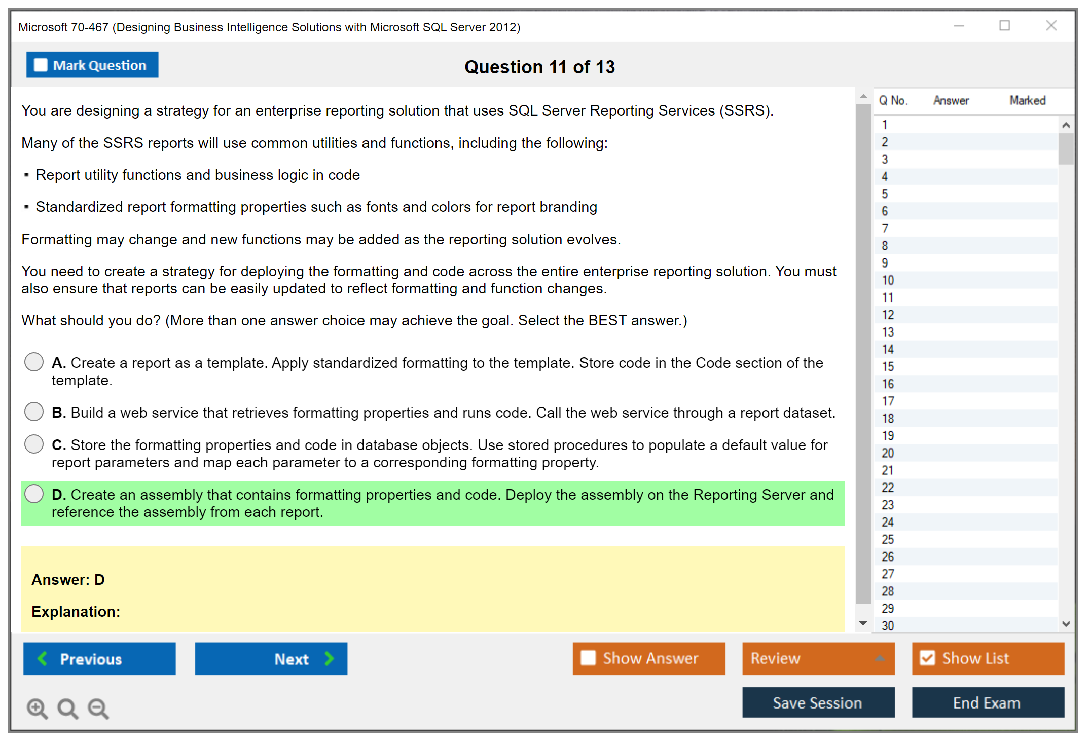 Microsoft 70-467 Designing Business Intelligence Solutions with Microsoft SQL Server 2012 Practice test exam simulator test engine exam Prep practice test questions answers Image 11