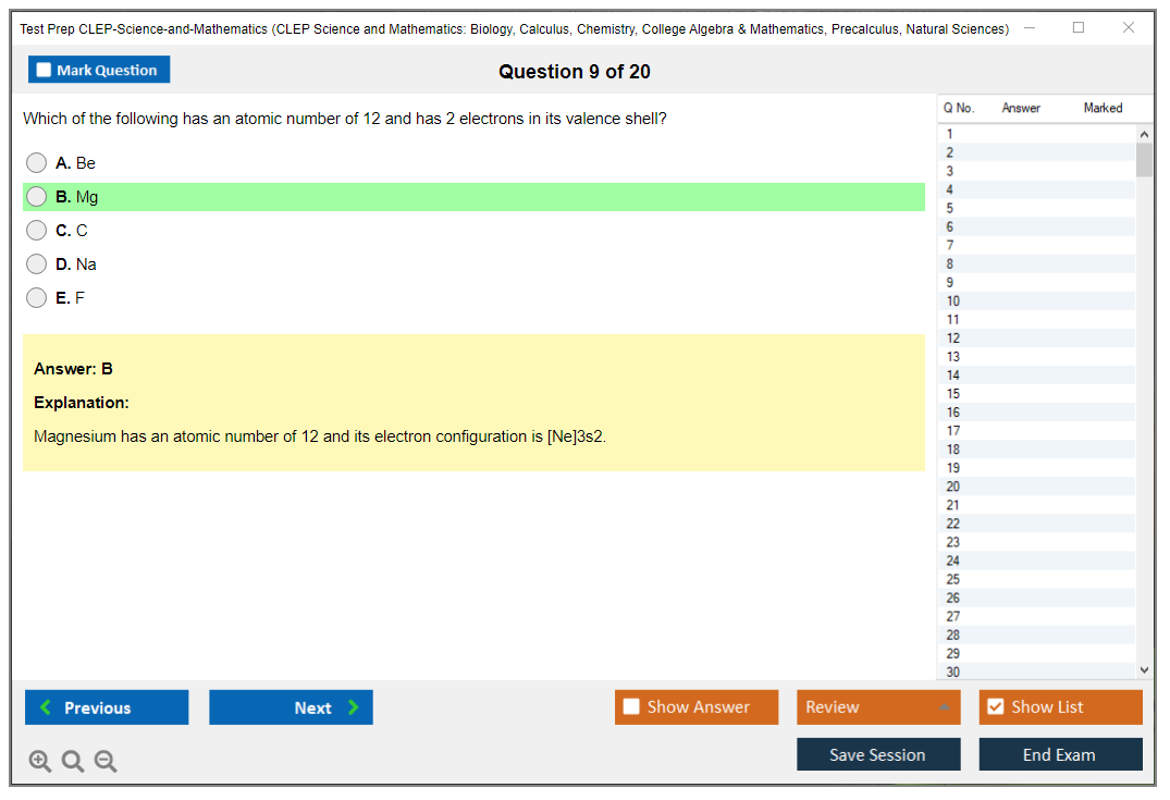 Test Prep CLEP-Science-and-Mathematics CLEP Science and Mathematics: Biology, Calculus, Chemistry, College Algebra & Mathematics, Precalculus, Natural Sciences Practice test exam simulator test engine exam Prep practice test questions answers Image 9