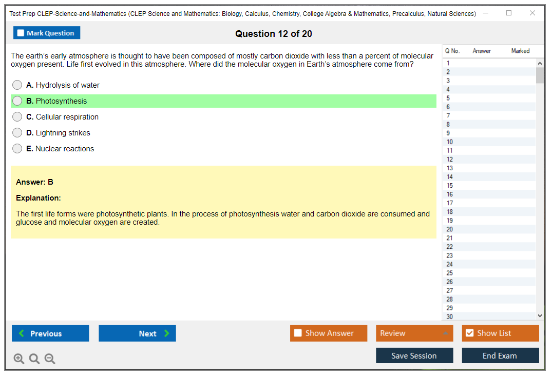 Test Prep CLEP-Science-and-Mathematics CLEP Science and Mathematics: Biology, Calculus, Chemistry, College Algebra & Mathematics, Precalculus, Natural Sciences Practice test exam simulator test engine exam Prep practice test questions answers Image 12