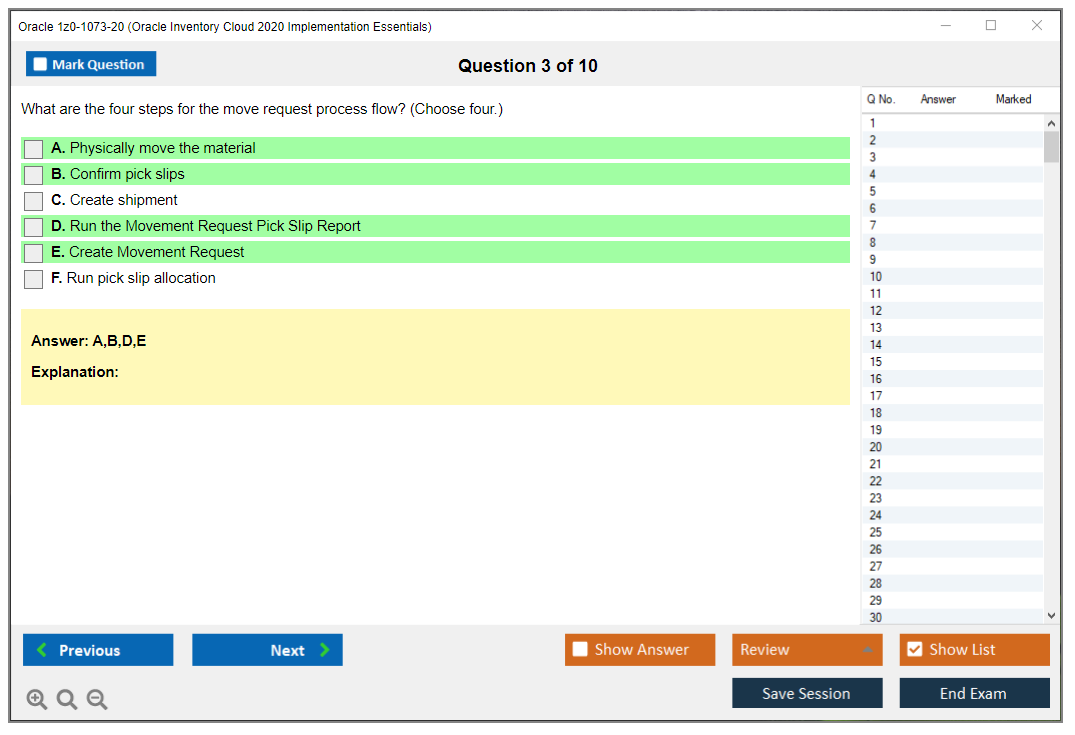Oracle 1z0-1073-20 Oracle Inventory Cloud 2020 Implementation Essentials Practice test exam simulator test engine exam Prep practice test questions answers Image 3