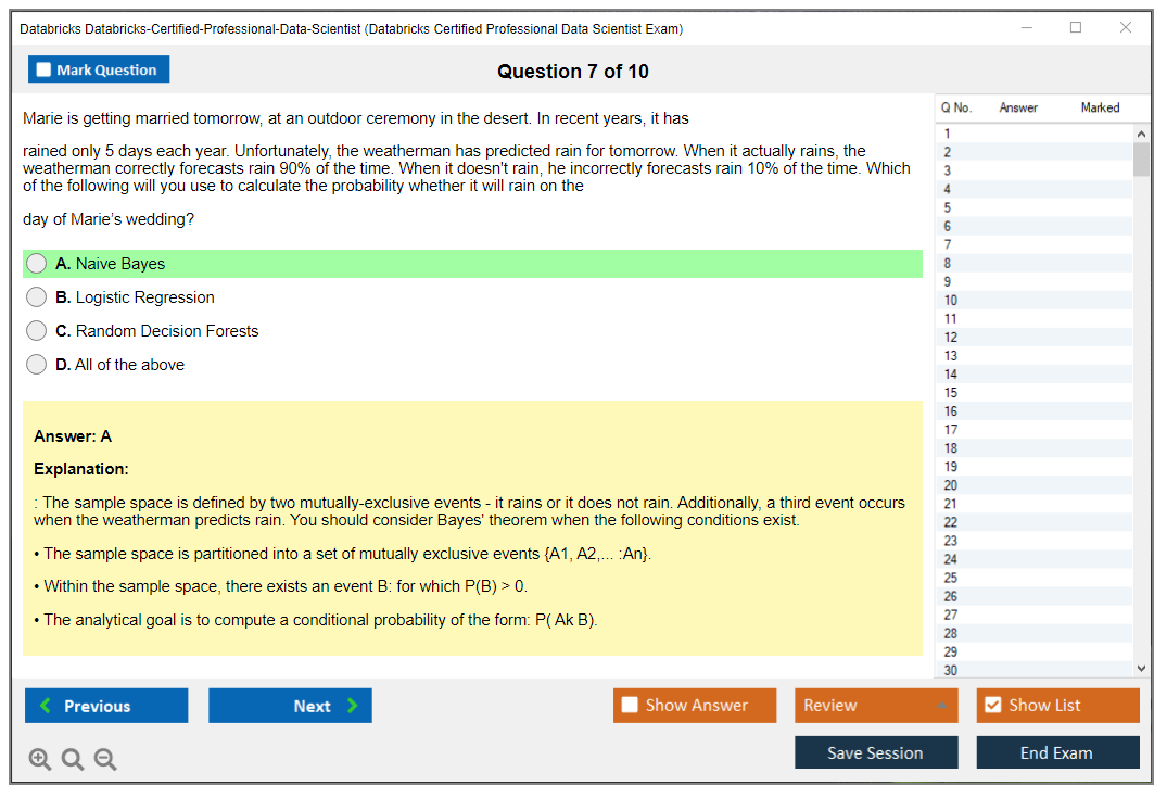 Databricks Databricks-Certified-Professional-Data-Scientist Databricks Certified Professional Data Scientist Exam Practice test exam simulator test engine exam dumps questions answers Image 7