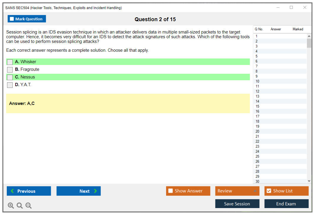 SANS SEC504 Hacker Tools, Techniques, Exploits and Incident Handling Practice test exam simulator test engine exam dumps questions answers Image 2