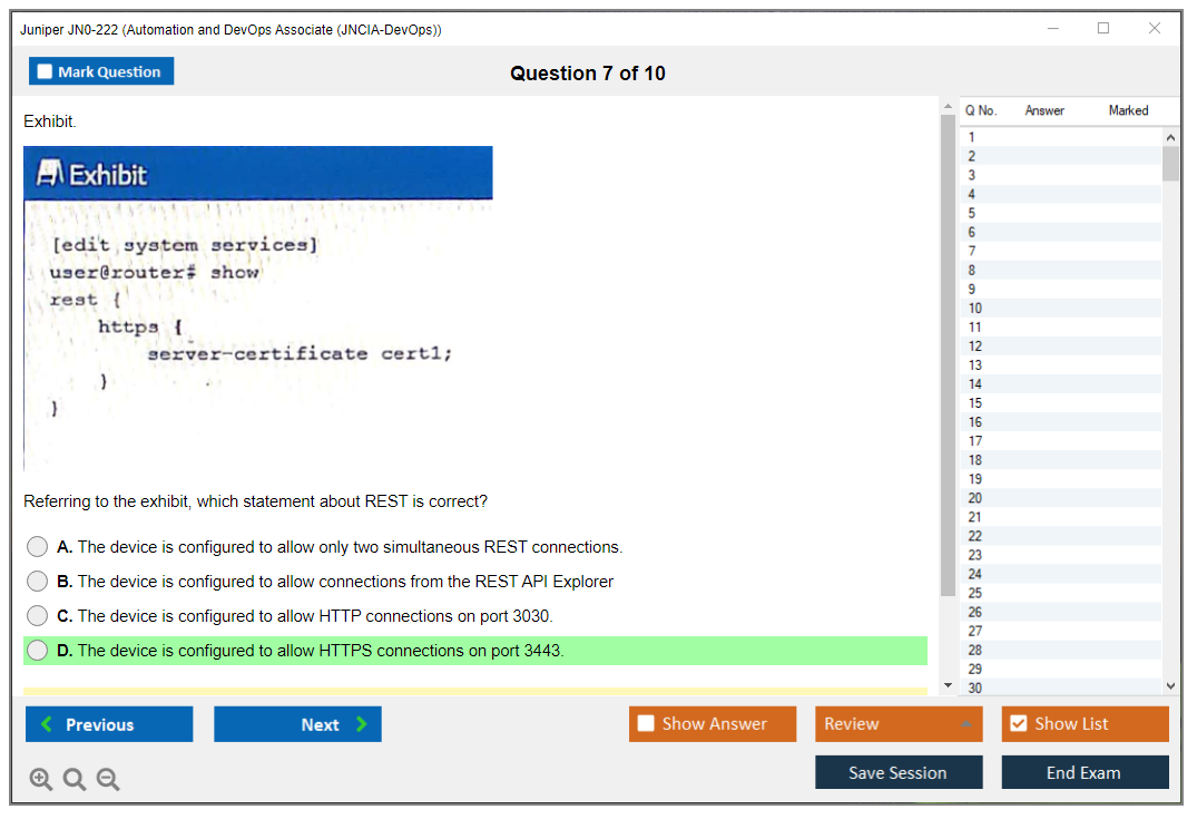 Juniper JN0-222 Automation and DevOps Associate (JNCIA-DevOps) Practice test exam simulator test engine exam dumps questions answers Image 7