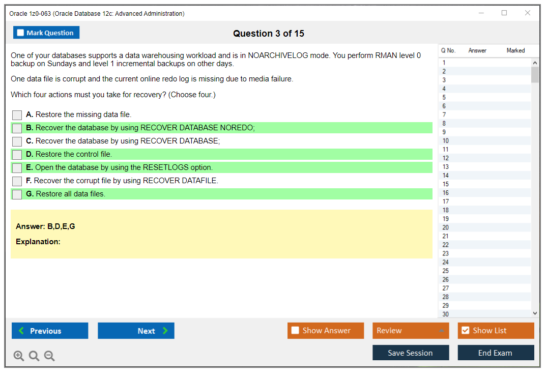Oracle 1z0-063 Oracle Database 12c: Advanced Administration Practice test exam simulator test engine exam dumps questions answers Image 3